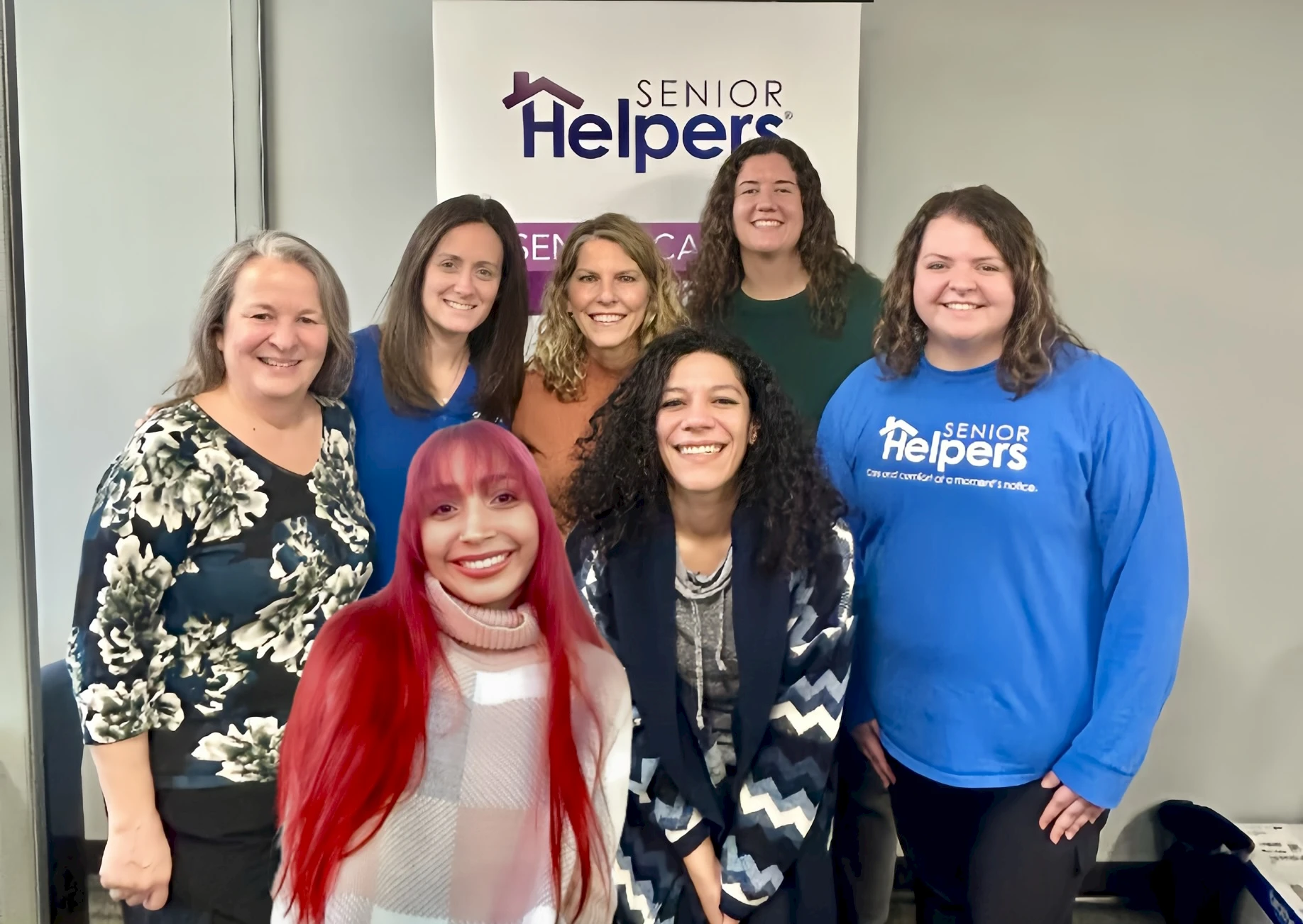 From right to left/top to bottom: Jean- Operations Manager, Kaitlin- President, Kathryn- Registered Nurse, Cassie- Client Services Manager, Toree- Onboarding Specialist, Laura- Scheduling Manager, Monai- Care Team Lead