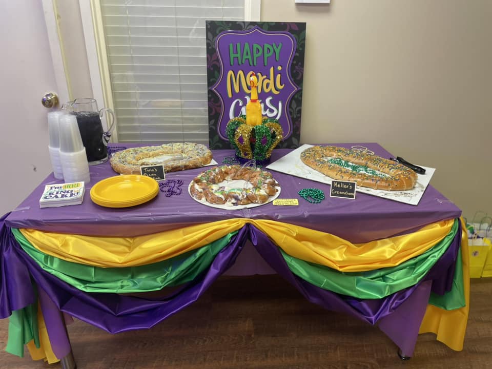 We had a blast at our 2025 Mardi Gras Client & Caregiver Social, which included Kingcake tasting, Bingo, and a Mardi Gras parade!